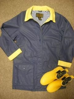 EDDIE BAUER Wms Blue RAIN COAT Jacket S & Yellow DUCK Rubber