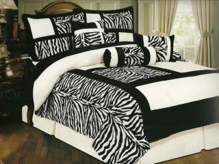 pcs bed in a bag comforter set zebra print blk wt squares