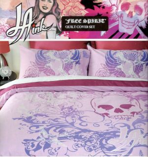 Von D Skull Pink Girl Single Bed Quilt Doona Cover Set Tattoo Bedding