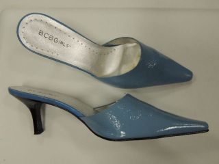 BCBGirls Sky Baby Blue Patent Leather Mules MINT Shoes 8.5 