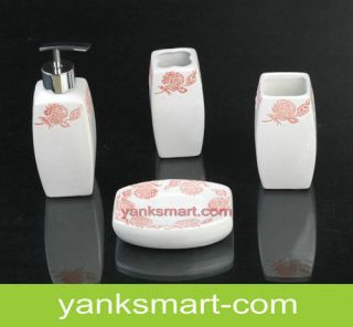 Red Rose Ceramic Bathroom Accessories Set Vanity Dispenser YC 1033