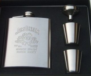 Thicken Jim Beam 7oz stainless steel Hip flask with cups funnel gift