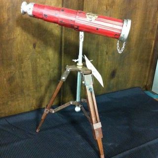 BRASS DECORATIVE TELESCOPE WITH TRIPOD WOODEN STAND