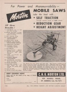 Vintage 1958 MORTON MOBILE SAWS Advertisement for Drag Saw, Post Cut