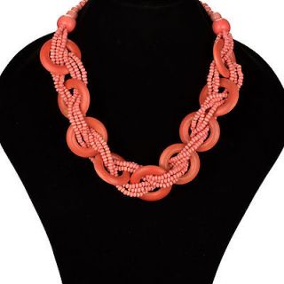 Handmade Wood Twist Thread Chunky Beads Cycle Necklace Pendant A23K