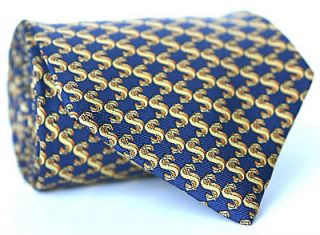 Beaufort Tie Rack Blue Gold Novelty Dollar Silk Mens Neck Tie