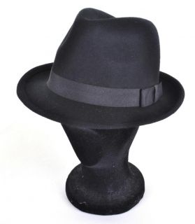 VINTAGE Style Black Felt Trilby Hat L 59cm BNWT/NEW 100% Wool Fedora