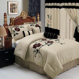 11pc Bed in Bag Set/ Queen or King Size/ Beige with Black & Orange