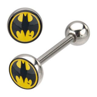 Batman Bat Signal Logo Steel Tongue Ring Barbell