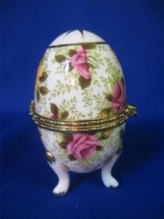 Trinket Box Formalities by Baum Bros Footed Egg box White, Roses, Gold