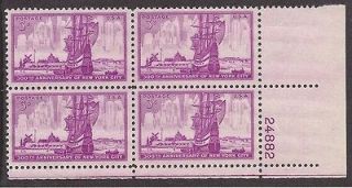 1027 Plate block 3cent New York City NYC Dutch Ship in New Amsterdam