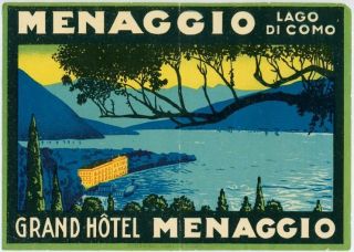 Hotel Menaggio ~LAKE COMO / ITALY~ Amazing Label, 1925