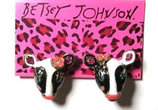 Betsey Johnson Cow Post Earrings   Black & White NWT Fun Gift (131EW)