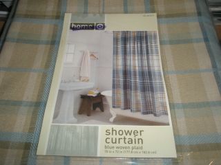 New Home Shower Curtain beautiful / blue woven plaid/white eyelet bath