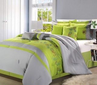 Bedding Comforter Set Grey Neon Green Bed Sheet Pillows Bed In A Bag