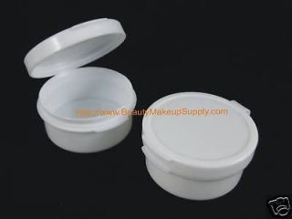 100 WHITE COSMETIC HINGED JARS CONTAINER W/ SNAP ON LIDS 10 ML #5095