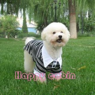 Pet Dog Cat Doggie Puppy Apparel Clothes Black Polo Stripe Shirt Thin