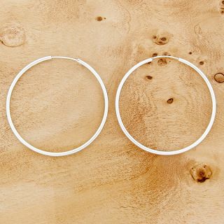 Sterling Silver 925 Italy Thin Endless Hoop Earrings 2 Large New