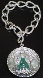 NAPIER Green Jade Glass Buddha Vintage Charm Bracelet