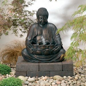 Solar Powered Buddha Water Feature with Light Garden Fountain Outdoor