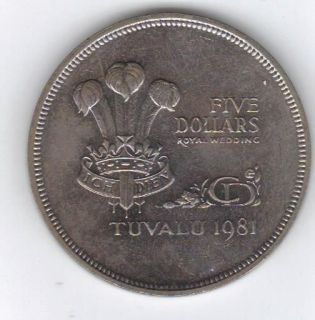 1981 TUVALU FIVE DOLLARS CHARLES AND DIANA ROYAL WEDDING GEM BRILLIANT