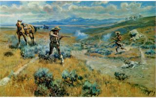 1907 Charles M Russell Painting, Buffalo Bill vs Yellowhand, Indian