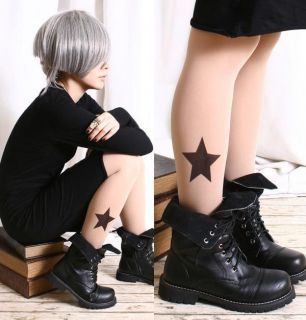 SUPER Big STAR Tattoo Punk Rock EMO Semi Opaque Matte Skin Tone Tights