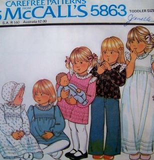 VTG 70s McCalls 5863 Toddler S2 Girls Dress Top Bonnet Pattern Old