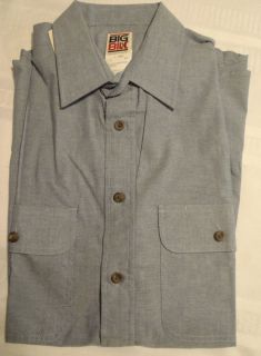BIG BILL Mens Large Short Sleeve Button Front Blue Cotton Work Shirt