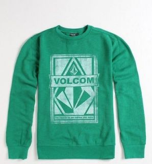 Volcom Halfcab Mens Green Crew Lightweight Fleece Sweatshirt Sweater