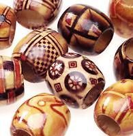 LARGE PAINTED PATTERNS WOOD BARREL BEADS