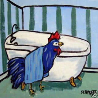 Chicken bath bird ceramic rooster art tile coaster
