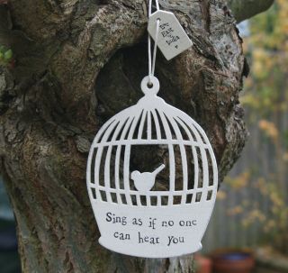 Vintage Chic Sing as if Bird Cage Sign Shabby Cream East of India