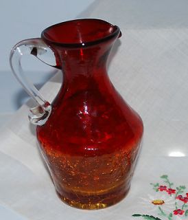 PILGRIM MINIATURE AMBERINA PITCHER W CLEAR HANDLE DESIGN, RED TO