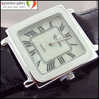 MENS GUYS GENUINE LEATHER BAND PEARL FACE WATCH RP$495