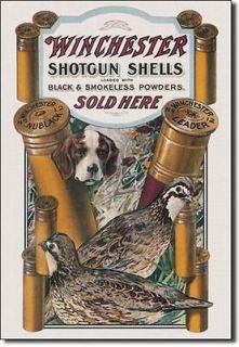 Gun Bird Quail Game Bullet Ammo Hunting Dogs Picture Metal Ad Sign