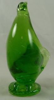 Green Art Deco Glass Duck Bird Figurine Animal Figure Paper Weight
