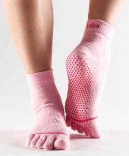 ToeSox Full Toe Wth Grip Non Slip Sole Yoga Toe Socks Pink New Organic