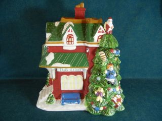 Spode Christmas Tree Village Train Station 11 1/2 Cookie Jar with Lid