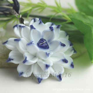 Blue and White Bloom Flower Jingdezhen China Ceramic HandMade Pendant