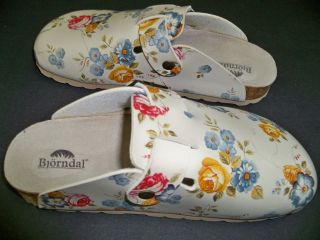 BJORNDAL IVORY FLORAL PRINT MULE STYLE SHOES 7.5M NEW