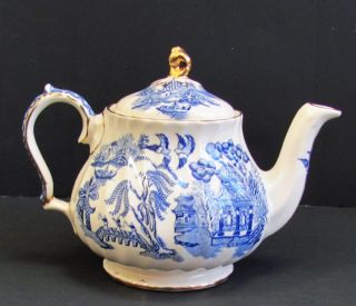 Vintage Sadler Blue Willow Gold Trimmed Teapot From England Excellent