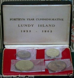 LUNDY ISLAND 4 Coins 1965 Proof Set 40th Year Commemorative PUFFIN