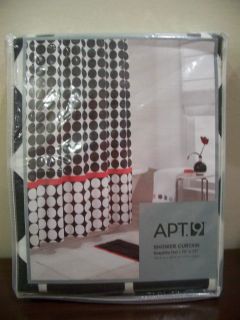 NEW RED WHITE BLACK DOTS FABRIC SHOWER CURTAIN RETRO