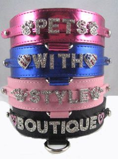 Designer Bling Personalized Leather Dog Collar S   XL