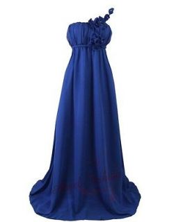 Chiffon Flower One Shoulder Empire Waist Evening Dresses L Royal Blue