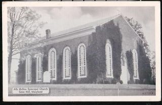 SNOW HILL MD All Hollows Episcopal Church Vtg B&W Hallows Postcard Old
