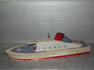 Vintage Keystone Wooden Toy Boat U.S. Navy Ship Radar Rocket Ship Made