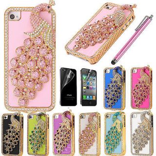 Bling Charm Peacock PU Leather Case Cover for iphone 4 4S + Screen