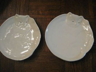 Newly listed 2 Flat Earth Art Pottery Raised Design Cat Plates   Great